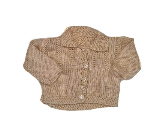 Hand Knitted Beige Cardigan Unisex Newborn
