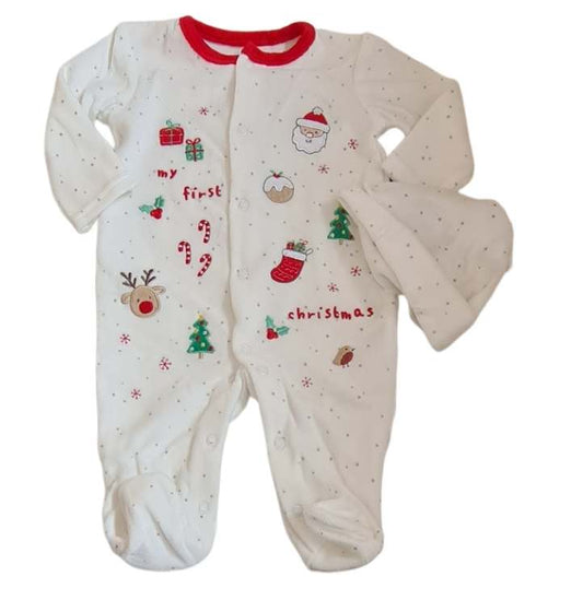 Brand New Christmas Sleepsuit and Hat Unisex 0-3 Months