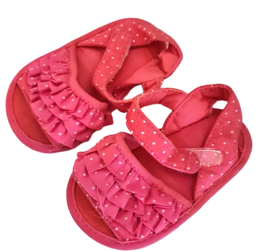 Pink Polka Dot Frilly Sandals Girls 6-9 Months