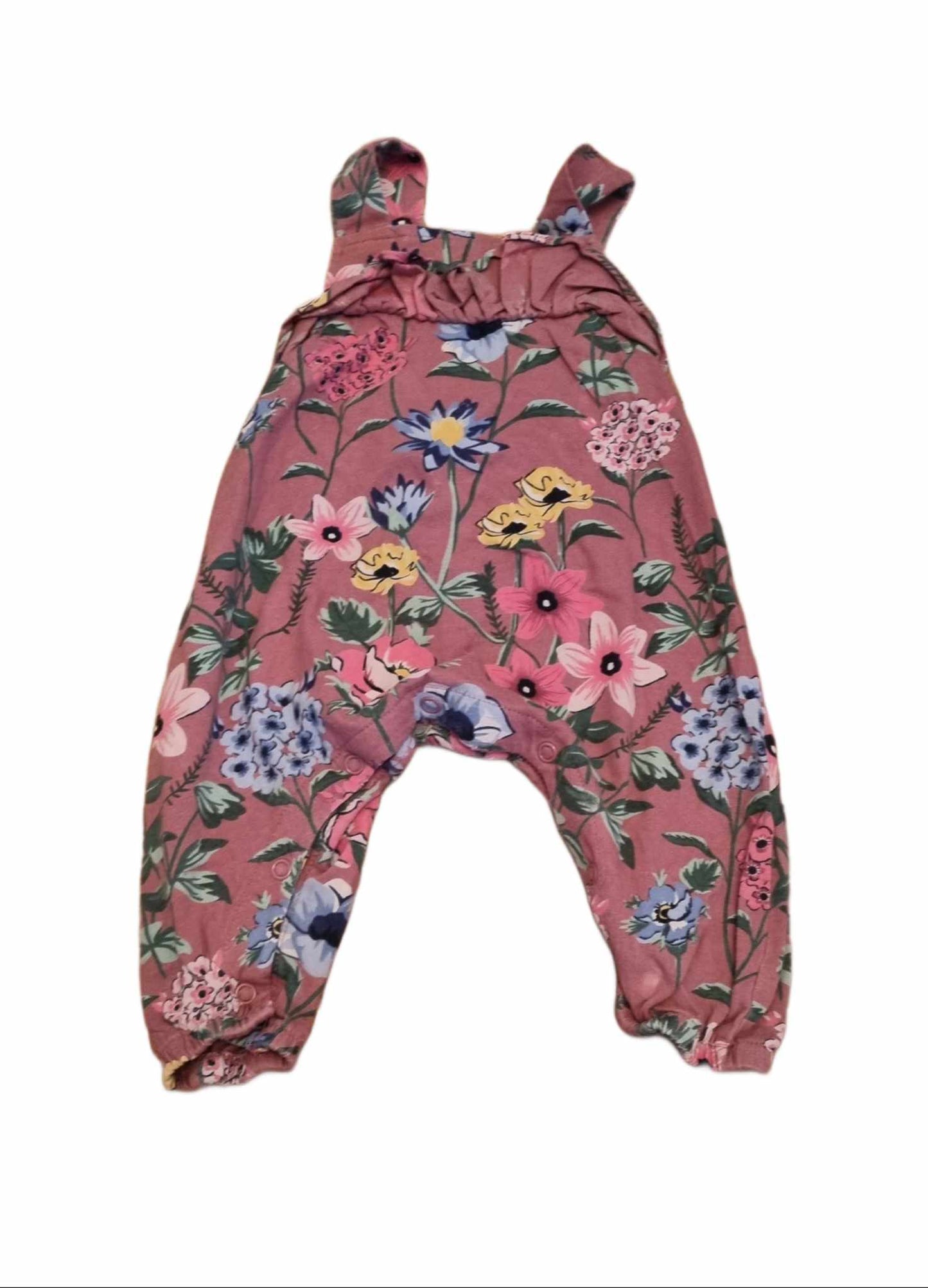 PEACOCKS Floral Dungarees Girls 9-12 Months