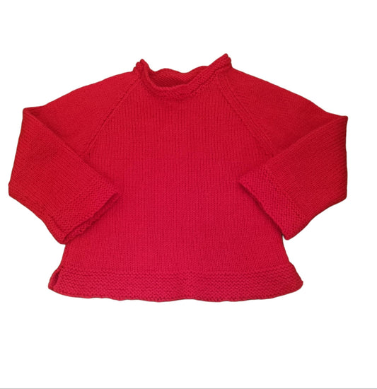 Hand Knitted Red Jumper Girls 3-4 Years