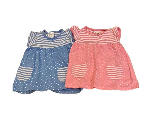 PEACOKS Pink and Blue Dresses Girls 0-3 Months