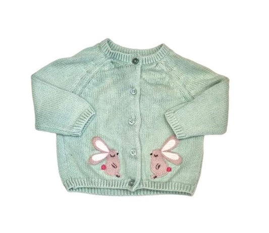 M&S Green Bunny Cardigan Girls 0-3 Months