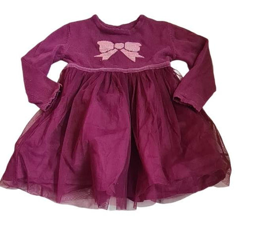 GEORGE Burgundy Bow Dress Girls 6-9 Months