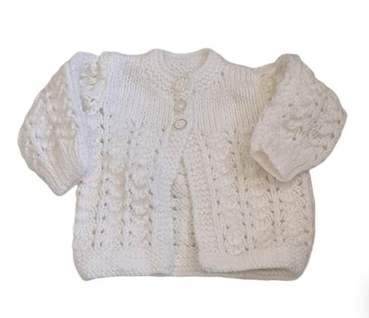 HAND KNITTED White Cardigan Girls 0-3 Months