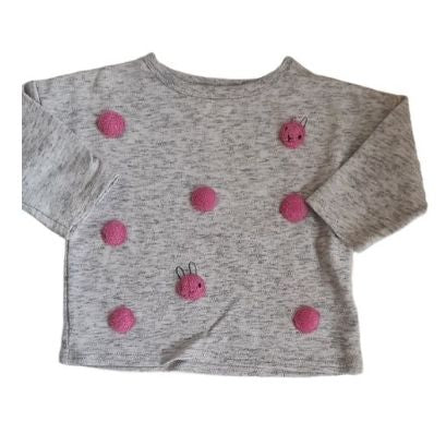 NEXT Grey Top with Pink Balls Girls 6-9 Months