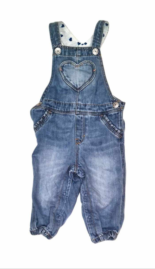 H&M Heart Denim Dungarees Girls 6-9 Months