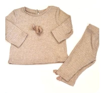 MATALAN Beige Matching Set Girls 0-3 Months