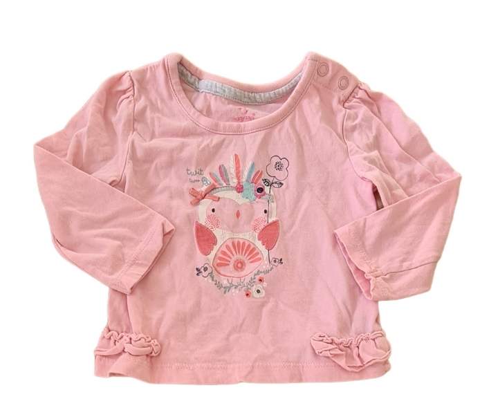 PRIMARK Owl Pink Top Girls 6-9 Months