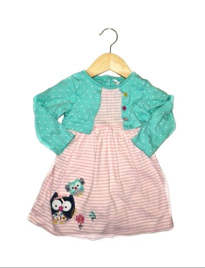 M&CO Owl Dress with Cardigan Girls 9-12 Months