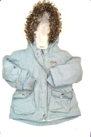 NUTMEG Mint Green Parka Coat With Fluffy Hood Girls 2-3 Years