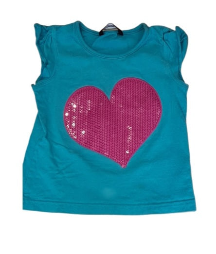 GEORGE Blue Top with Pink Heart Girls 2-3 Years