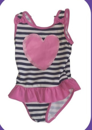 GEORGE Pink Heart Swimming Costume Girls 2-3 Years