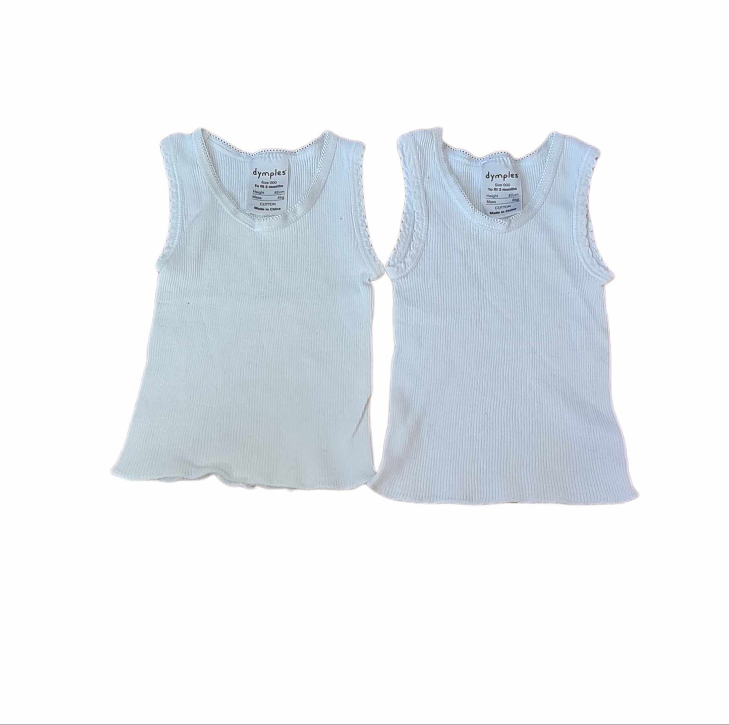 Set of Two White Vests Girls 0-3 Months