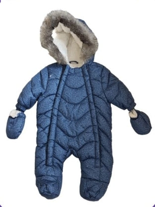 TU Navy Blue Hooded Pram Suit With Mittens Boys First Size