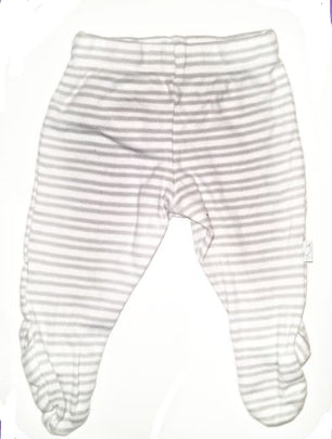 M&S Grey and White Striped Trousers with Feet Unisex Newborn