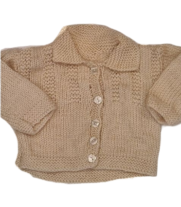 HAND KNITTED Unisex Beige Cardigan Newborn