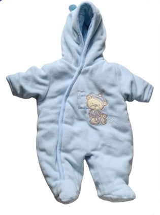 GEORGE Baby Blue Teddy Bear Pramsuit Boys Newborn