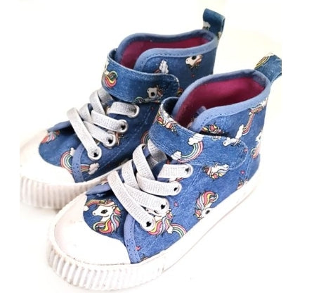 H&M Unicorn Denim Hi Top Trainers, Size C7, Girls 2-3 Years