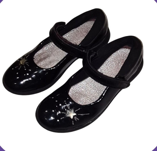 CLARKS Black Shoes with Silver Stars, Size C12, Girls 5-6 Years