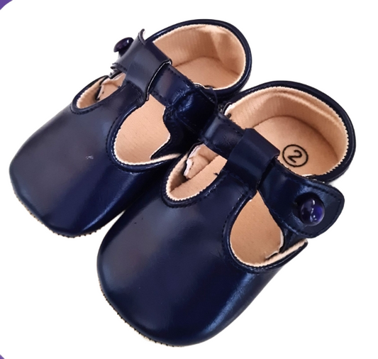 BRAND NEW Without Tags Navy Blue Baby Shoes, Size C2, Girls 3-6 Months