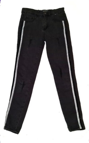 PRIMARK Black Jeans with Silver Stripe (Girls 10-11 Years)