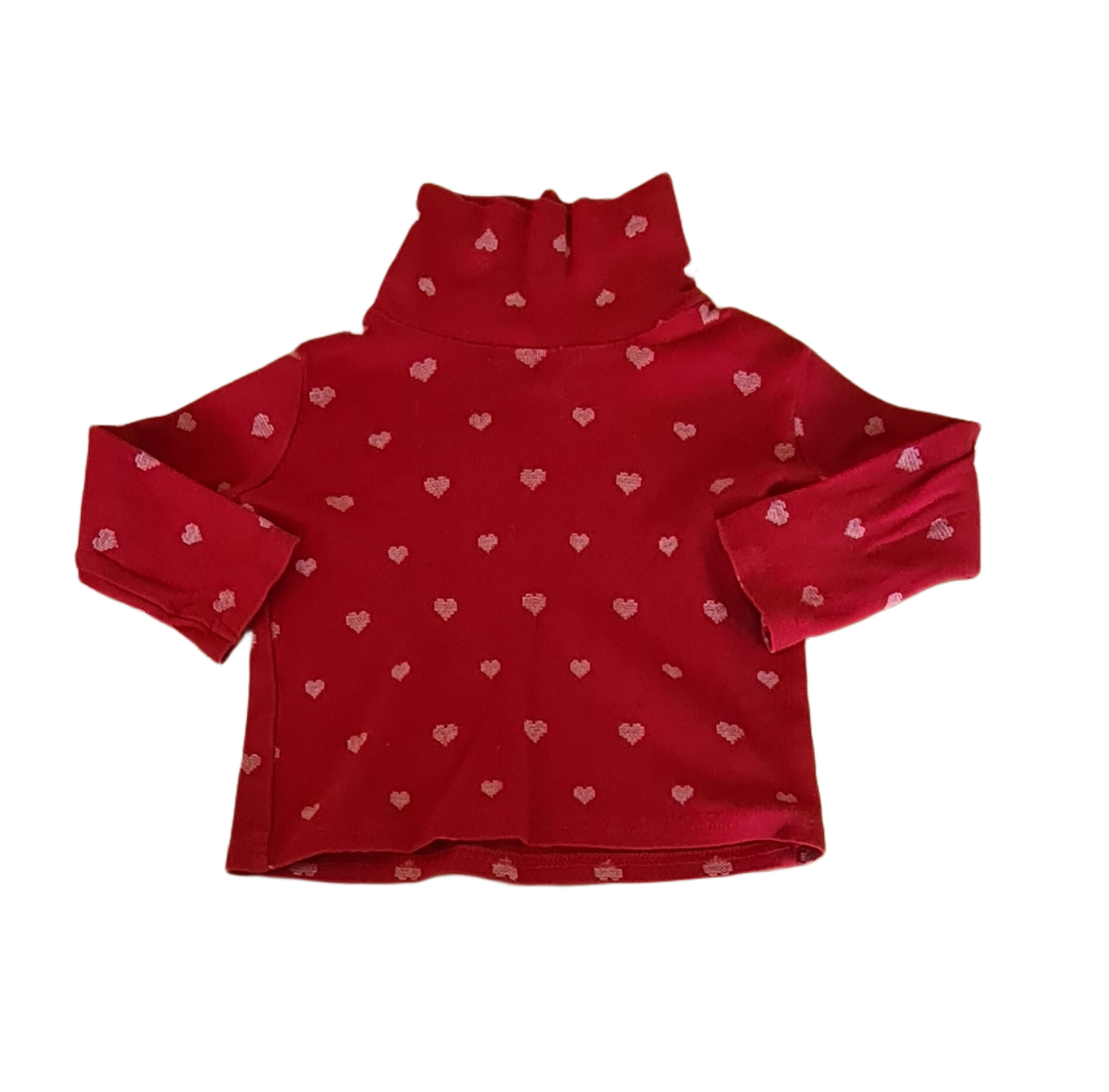 NEXT Red High Neck Top with Pink Hearts Girls 9-12 months